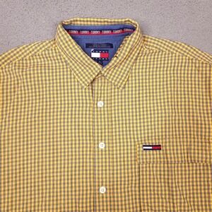 Vintage Tommy Jeans Men's XL Button Up Shirt‎ Yellow Blue Plaid Long Sleeve